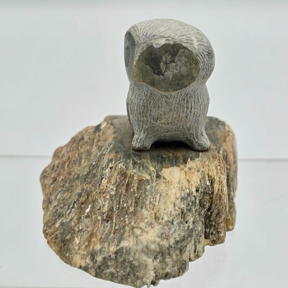 Alaska Native Carved Stone Owl Vintage Sculpture Signed Antaghame Shaktoolik